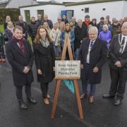 From the left – Ribble Valley Council leader Stephen Atkinson, Jill Holden, Ribble Valley Mayor Mark Hindle and Longridge Mayor Jim Rogerson at the renaming of the  Brian Holden Memorial Playing Field