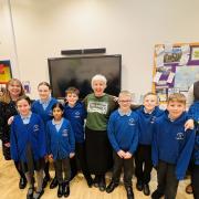 Actor Julie Hesmondhalgh visited St Andrew's CE Primary School to meet students who have entered the Winter Writing Trail competition in Amazing Accrington
