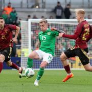 Sam Szmodics in action for Ireland against Belgium