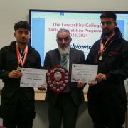 L-R: Ali Naqvi (Blackburn College student), Dr Fazal Dad (Chief Executive and Principal of Blackburn College), Mohammad Hussain (Blackburn College Student)