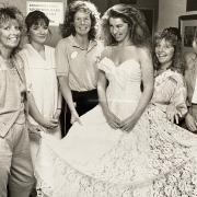 Clare Simmons from the Oaks Hotel, Reedley, models one of the ball gowns at a fashion show she organised in aid of Cancer Research in 1991