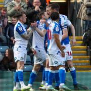 Blackburn Rovers celebrate the equaliser against Sheffield Wednesday.