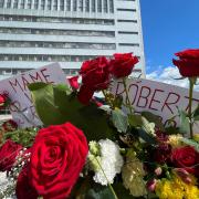 Flowers are placed outside the FD Roosevelt University Hospital, where Slovak Prime Minister Robert Fico is being treated, in Banska Bystrica, central Slovakia (Lefteris Pitarakis/AP)