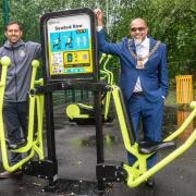 Burnley Council leader Cllr Afrasiab Anwar (left) with borough Mayor Cllr Shah Hussain with some of the equipment at the new Stoneyholme Recreation ground