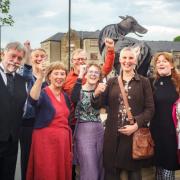 Artist Marjan Wouda (third right), with Clitheroe Chamber of Trade and Commerce, mayor of Clitheroe, and the team behind the unveiling of 'Dandy' sculpture in Clitheroe