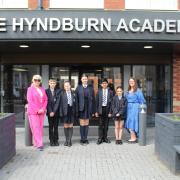 Baroness Newlove, left, with students at Hyndburn Academy