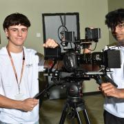 Ajay Taylor-Mullen and Dylan Nursimooloo in Blackburn College's Film Studio