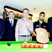 Finalists Peter Mercer and Farakh Ajaib with match referees and Glenn Wright of Moorhouse’s (left)