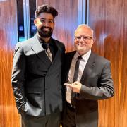 Sufiyaan (left) with dad Shakil at the BAFTAs