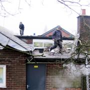 Workers on the roof at Clayton-le-Woods Primary School