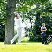 Home course star Jonathan Hurst tees off during the Pleasington Antlers on Sunday