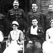 Staff and patients from Fern Hill Auxiliary Military Hospital, Bacup, which cared for 730 injured soldiers during the course of the First World War