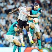 Shane Duffy challenges Hugo Rodallega on his full Rovers debut