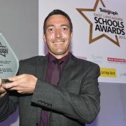 WINNER: Simon Atkin of Ss John Fisher, Thomas More RC High School, Colne, with the Inspirational Teacher Award, at the Lancashire Telegraph Schools Awards 2015 at Stanley House, Mellor..