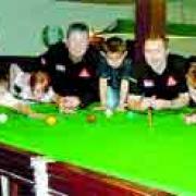 POT LUCK: Chris Lovell and Paul Rinaldi at the Paul Hunter Academy roadshow held at Padiham Snooker Club