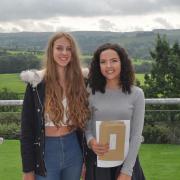 From left, Lexie Traynor and Adela Bumbac are very happy following their GCSE results with Lexie achieving the new 9 Grade in English and Adela a 9 in maths at Bowland High School