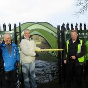 (left of shot to right) Cllr Noodad Aziz, Rawden Kerr (Great Harwood town crier) Graham Jones MP. Myself John Barker Chair of Martholme greenway and Will Heynes from Sustrans about to declare the viaduct officially opened.