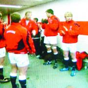 MOMENT TO REMEMBER: James Bancroft, 11, (right) meets the team in the England dressing room at Twickenham on Saturday