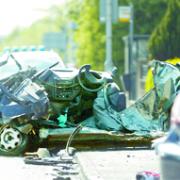 WRECKAGE: The remains of the car after the latest crash on the A59 in which a driver died