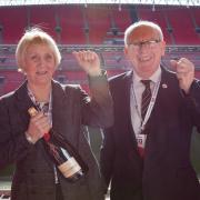 AFC Darwen’s Club Secretary Elaine Littler with Commercial Manager Dr Mike Vizzard.
