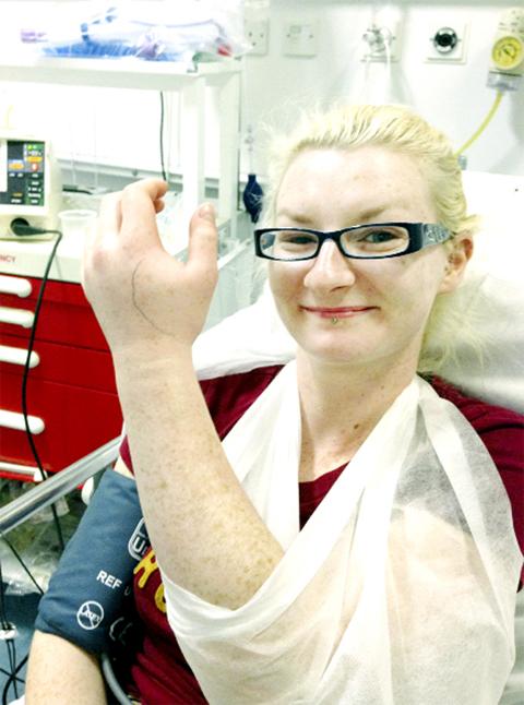 RECOVERING Sarah Bowker in hospital