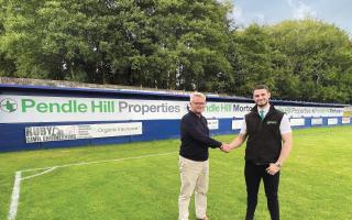 Padiham FC chairman Shaun Astin (L) and Pendle Hill Properties sales director Thomas Turner