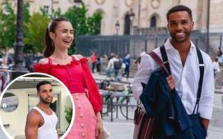 Lucien Laviscount and Lily Collins filming Netflix show Emily in Paris
