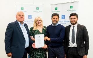 Stephen Jones, Philipa Charles, Dr Qamar Khan and Uhzair Ahmed at an event last year, as IMO were honoured for work with young people and disadvantaged
