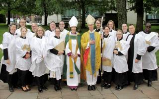 The group of Deacons (plus one Priest who was received into the Priesthood) are pictured after their Ordination Service at Blackburn Cathedral alongside Bishop Philip and Bishop Jill