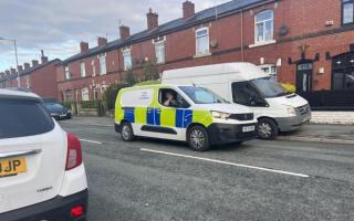 A police crime scene investigation van leaving Radcliffe on Tuesday