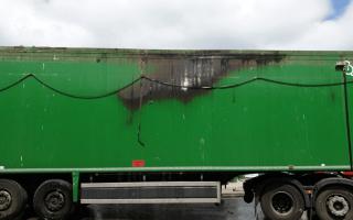 The damaged lorry
