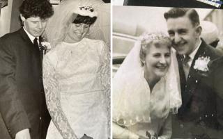 Donald and Margaret Tyman (left) alongside Gordon Cilgram and Joan Cilgram (right) on their wedding day