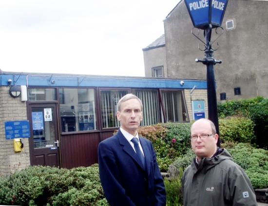 CONCERNS: David Nuttall, MP for Ramsbottom, with Cllr Ian Bevan outside Ramsbottom Police Station