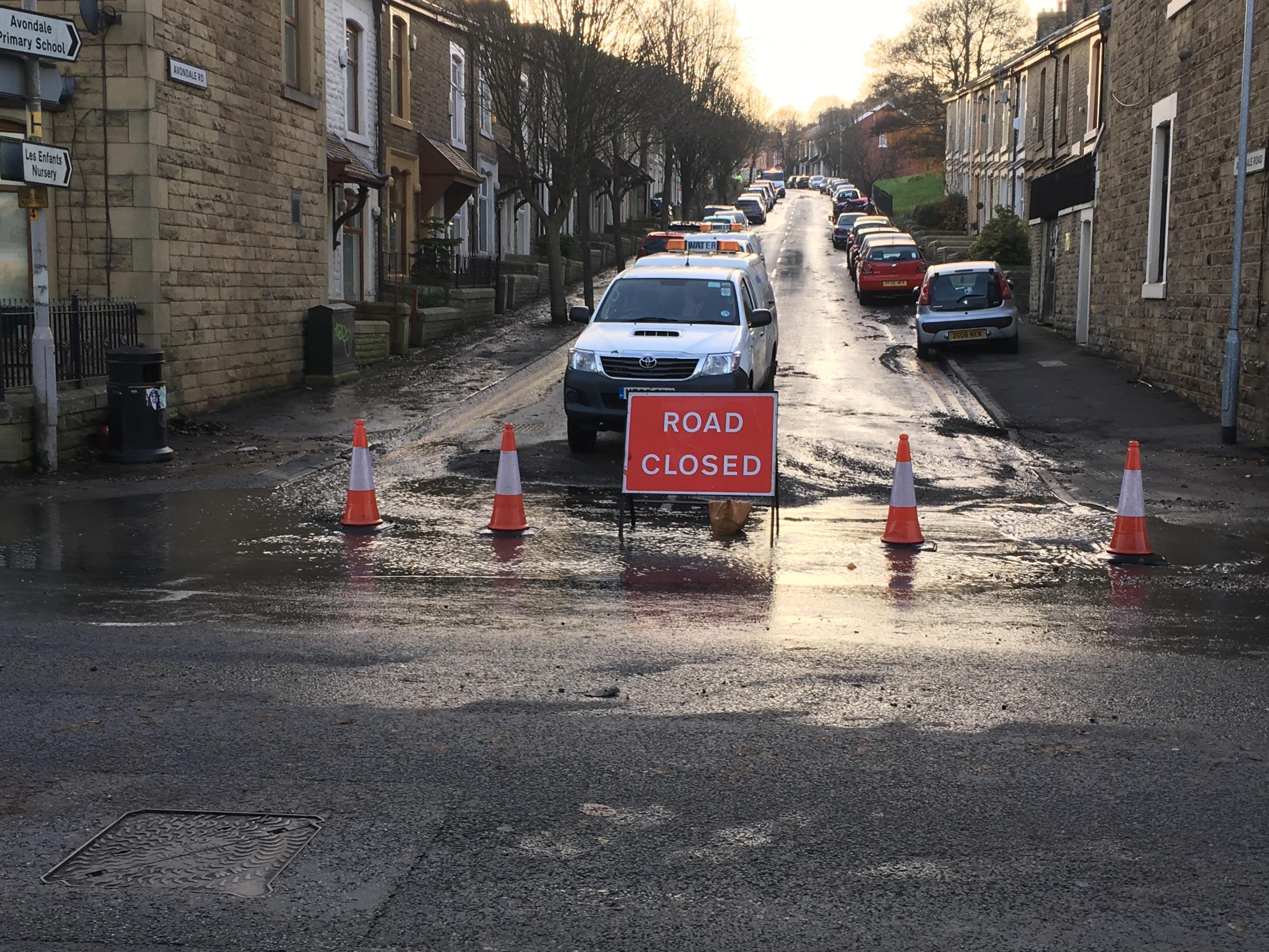 VIDEO: Darwen road flooded after burst water pipe